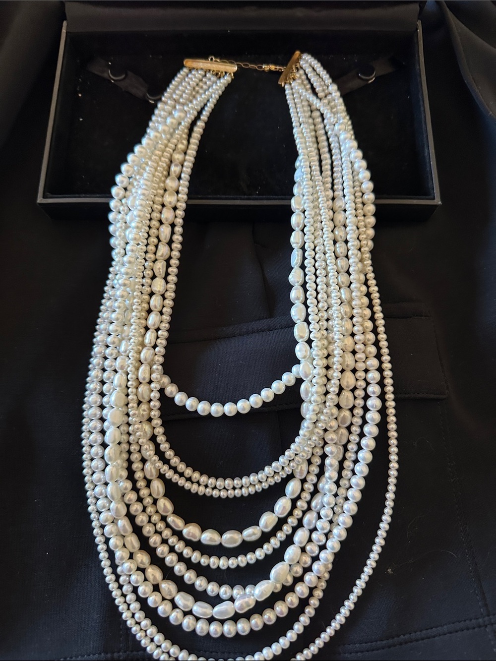Multi-Strand White Pearl Statement Necklace - Unbranded
